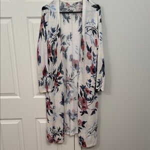 J.Jill linen-blend floral print open front duster cardigan size Large